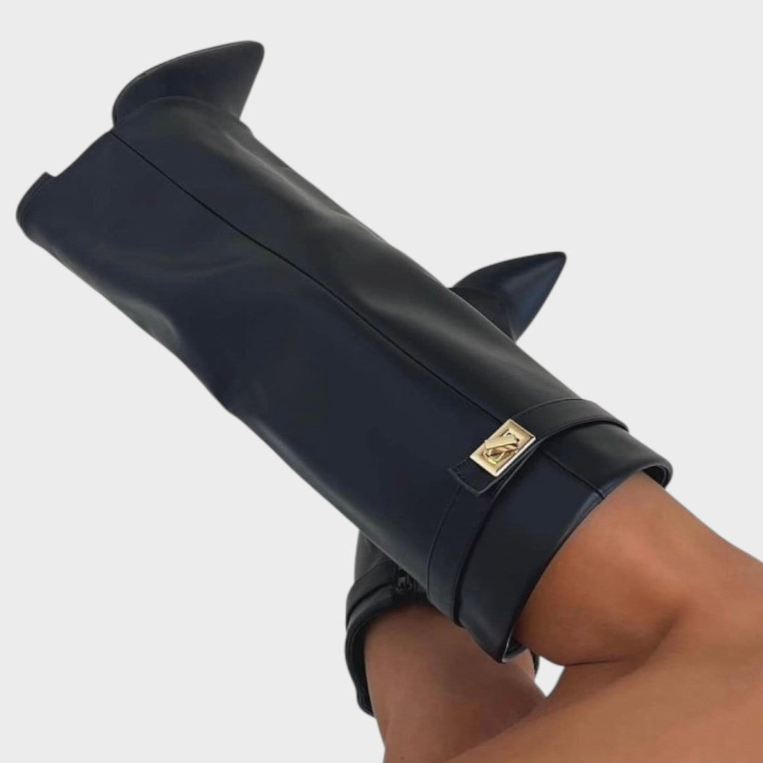 Pointed Toe High Boots in Soft Leather with Metallic Accents