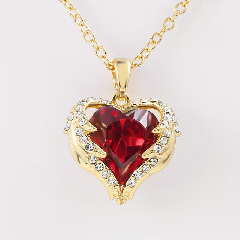 Angel Embrace Ruby Heart Necklace | Gold