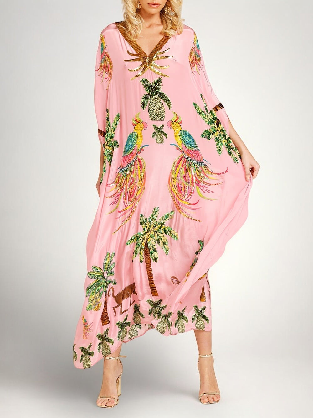 Short Sleeve Vacation Dress in Black and Pink