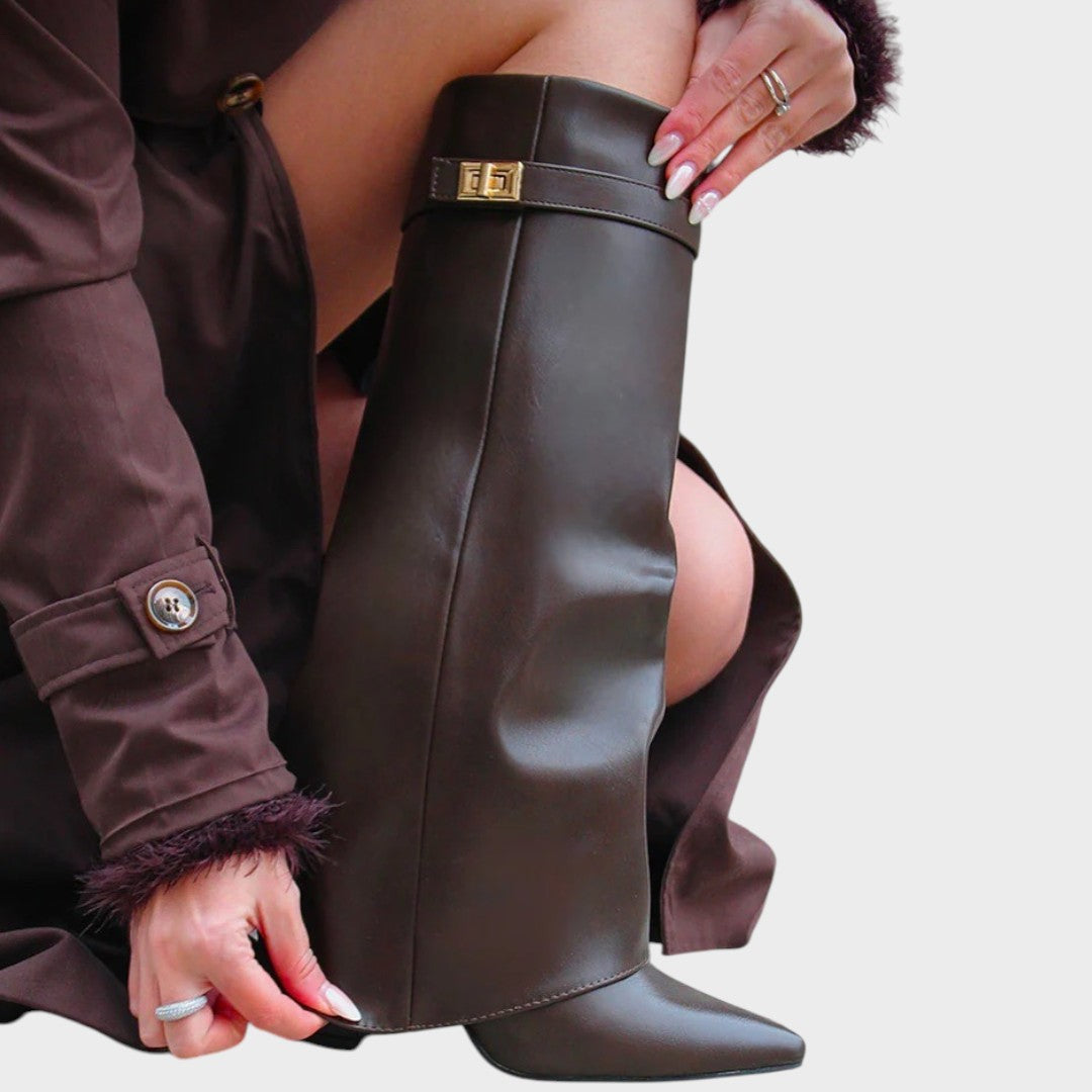Tall Leather Boots with Wide Shaft and Pointed Toe
