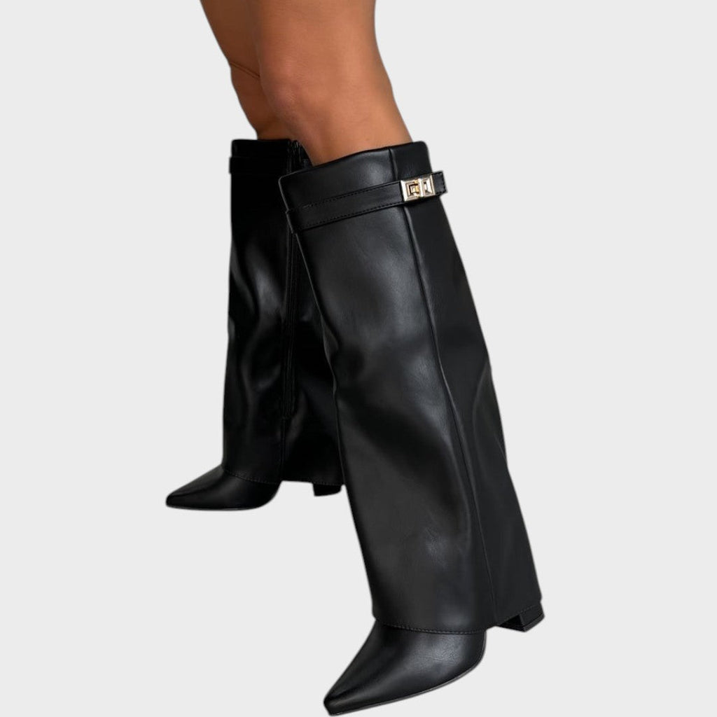 Women's Sculptural Wide Shaft Leather Boots with Side Zip