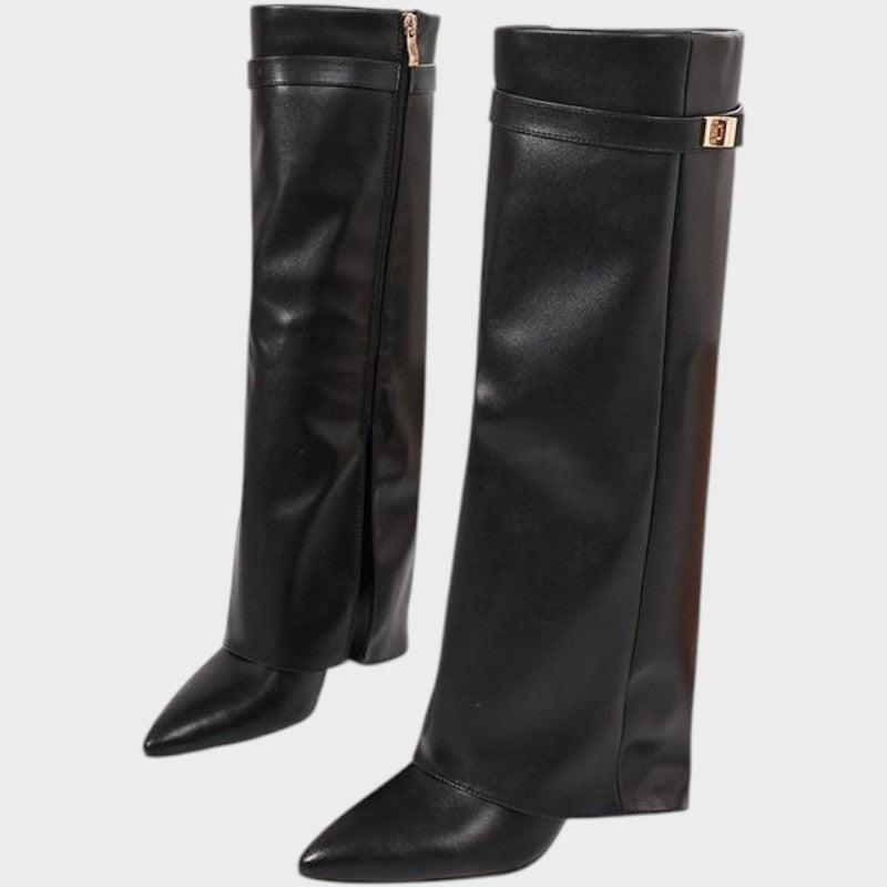 Women's Sculptural Wide Shaft Leather Boots with Side Zip