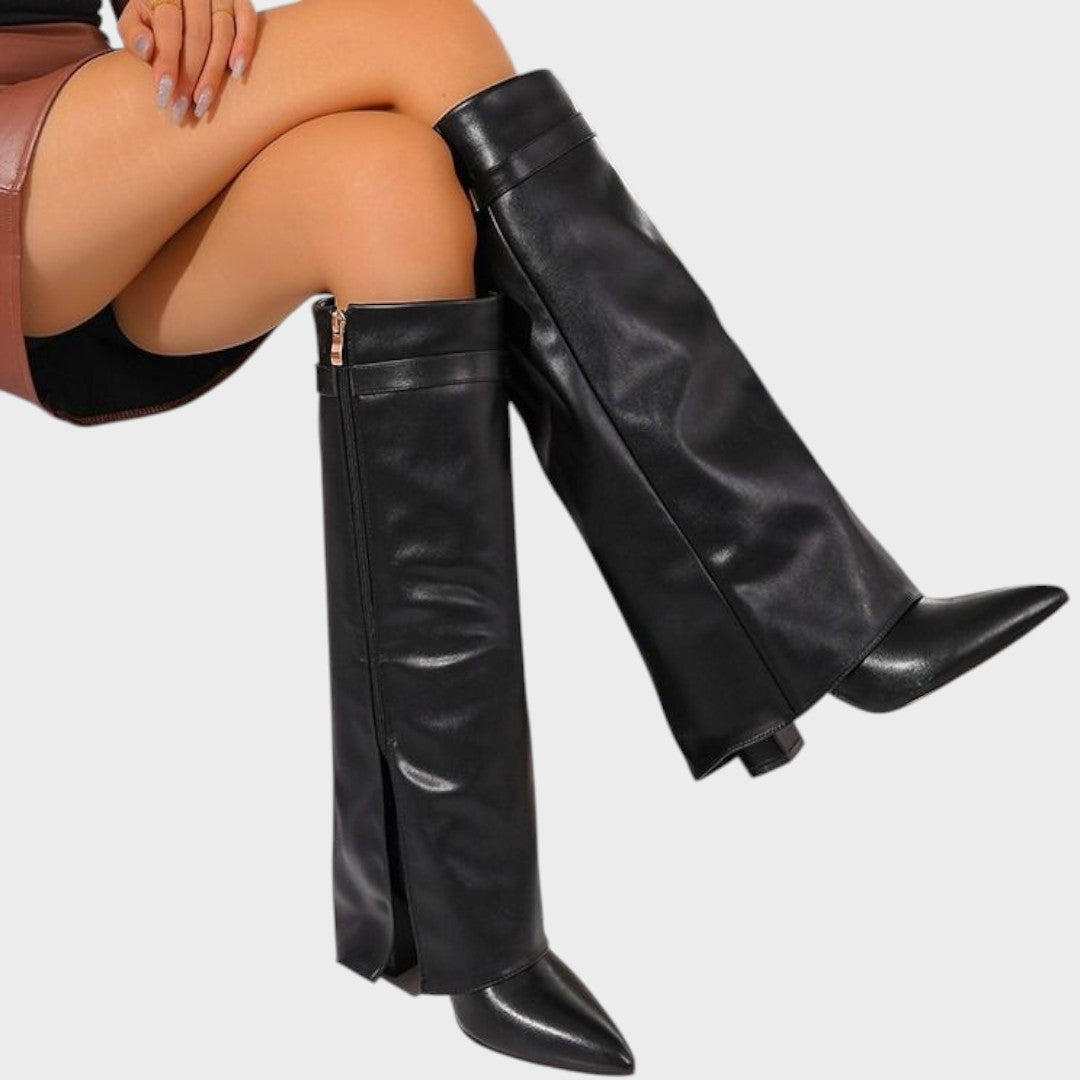Women's Sculptural Wide Shaft Leather Boots with Side Zip