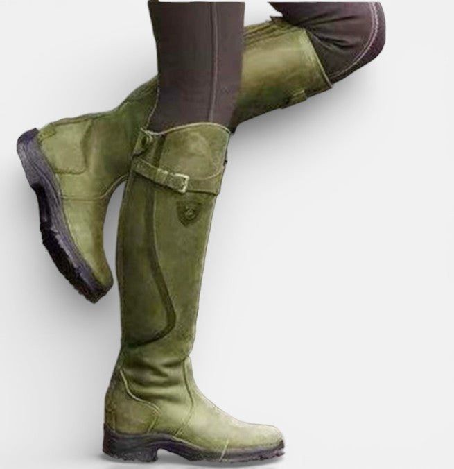 Classic Tall Boots for Women with Buckle Strap and Grip Outsole