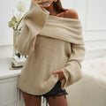 Comfortable Ribbed Knit Sweater for Women with Off Shoulder Foldover Collar Long Sleeve Oversized Relaxed Style