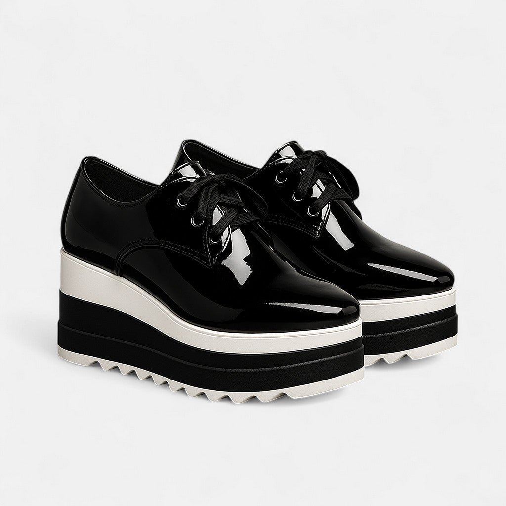 Square Toe Comfort Derby Shoes with 3.5 cm Platform Heel