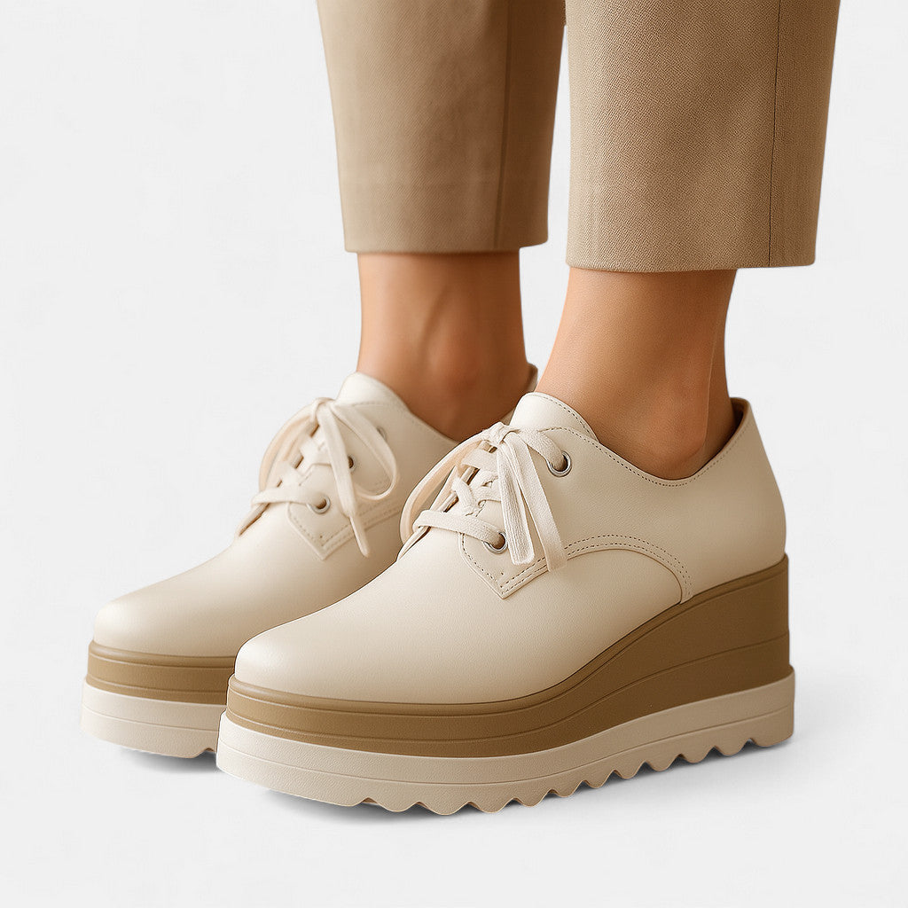 Orthopedic Platform Derby Shoes with Square Toe and Lace-Up Front