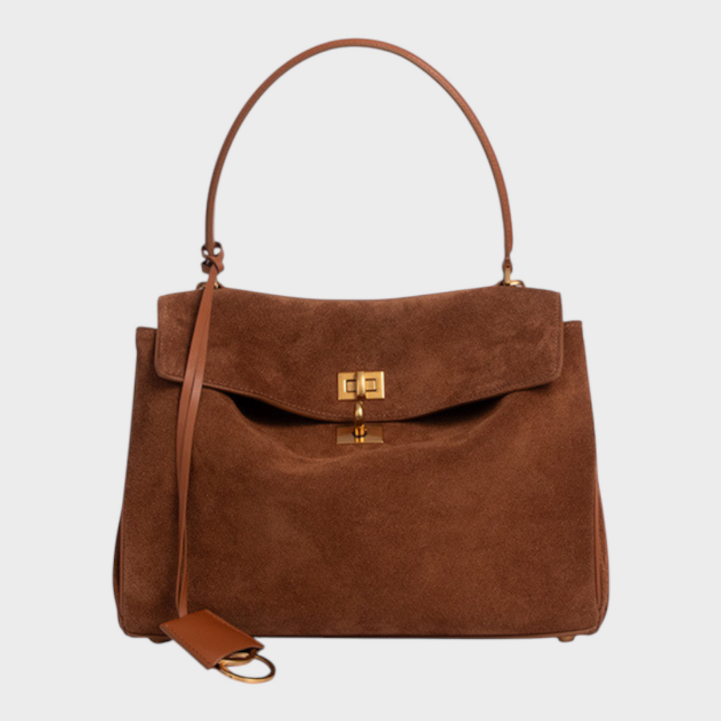 Structured Leather Handbag with Magnetic Flap Closure