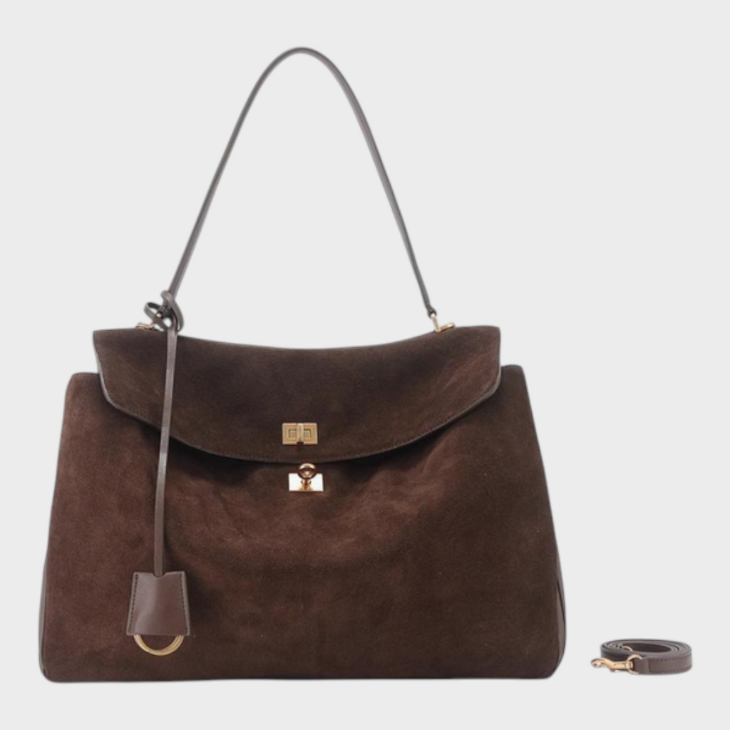 Structured Leather Handbag with Magnetic Flap Closure