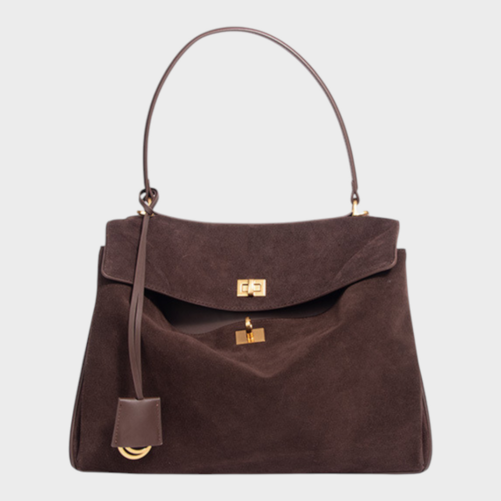 Structured Leather Handbag with Magnetic Flap Closure