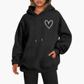 Comfortable Heart Print Hoodie for Women with Drawstring Hood Long Sleeve Oversized Relaxed Style