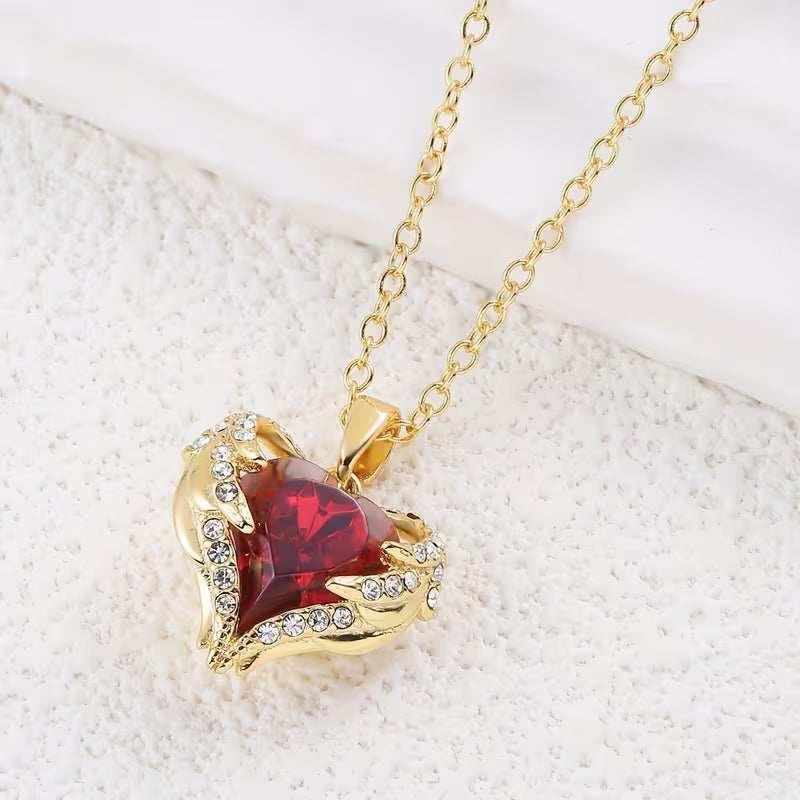 Angel Embrace Ruby Heart Necklace | Gold