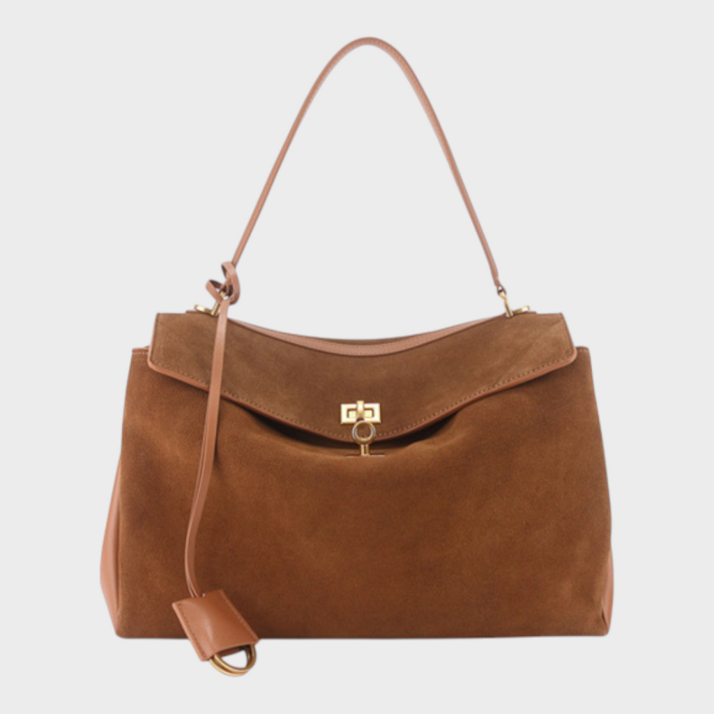 Structured Leather Handbag with Magnetic Flap Closure
