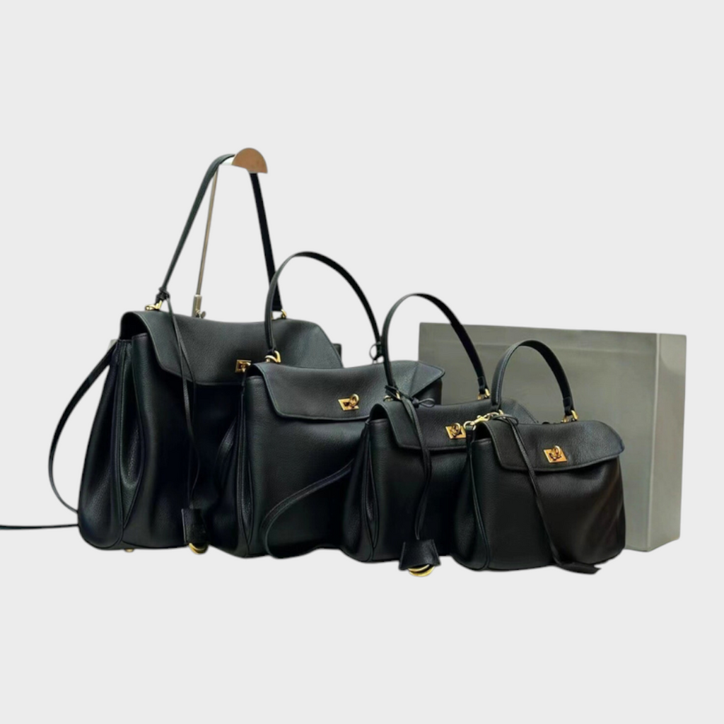Structured Leather Handbag with Magnetic Flap Closure