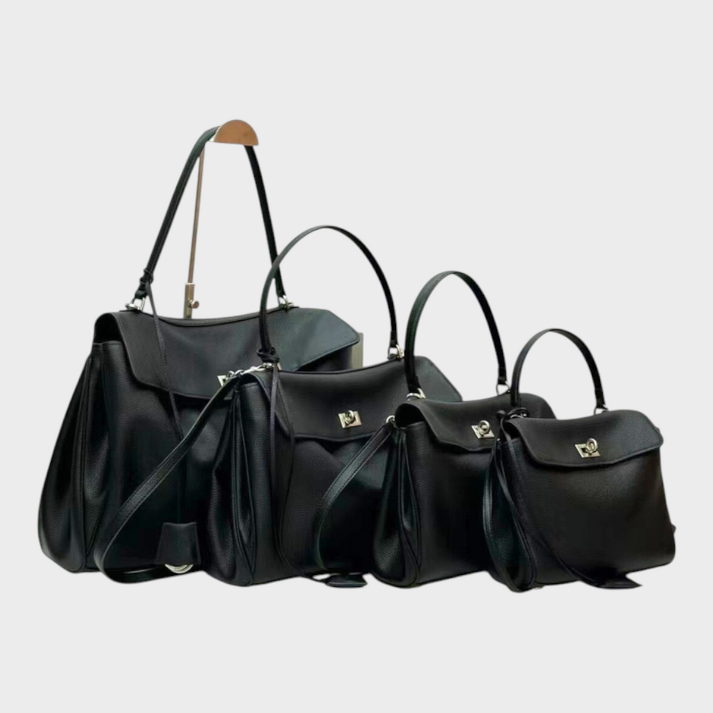 Structured Leather Handbag with Magnetic Flap Closure