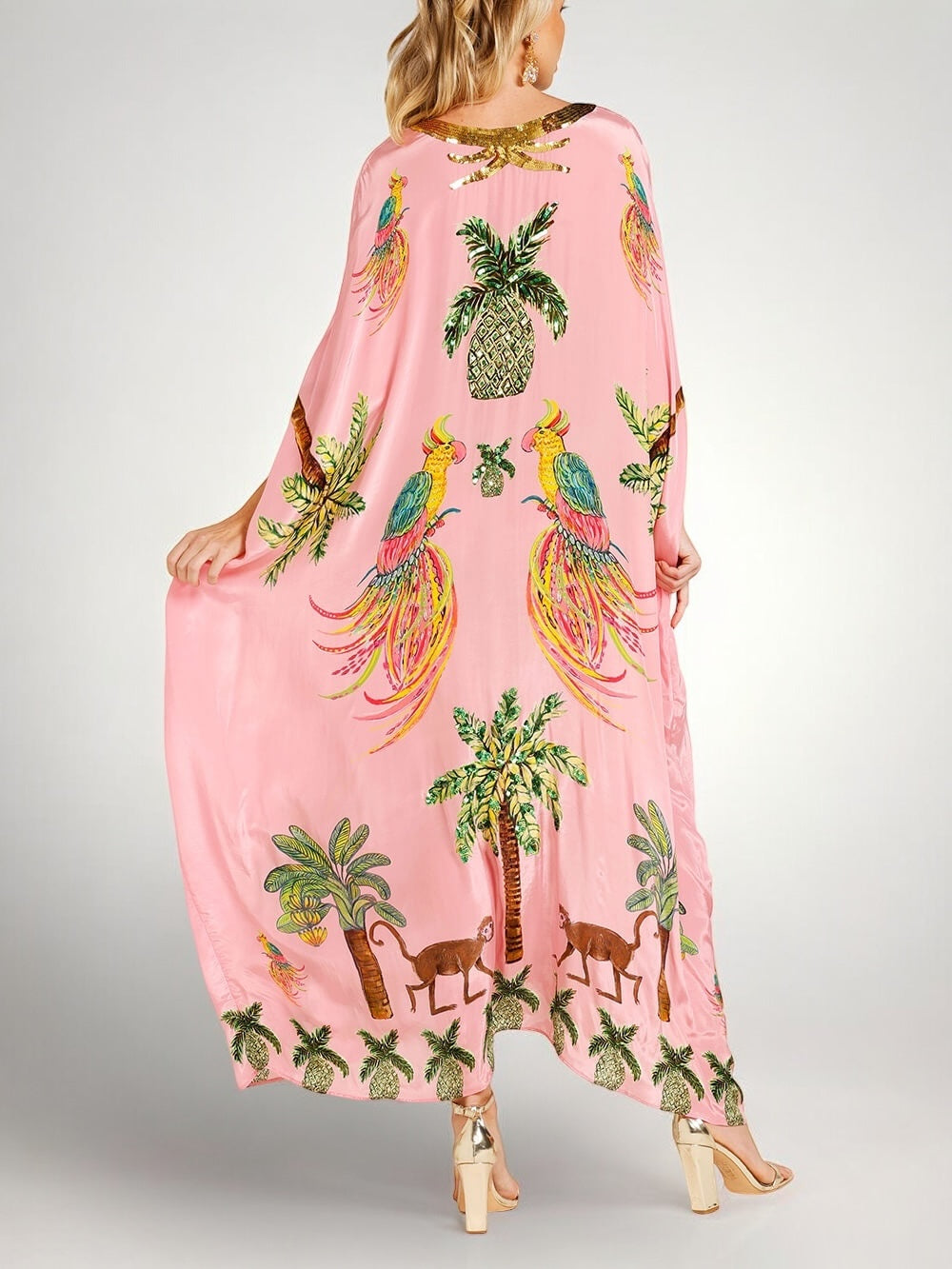 Drop Shoulder Printed Dress with Palm Tree Motif