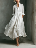 Women's White Long-sleeved Ruffled Maxi Dress