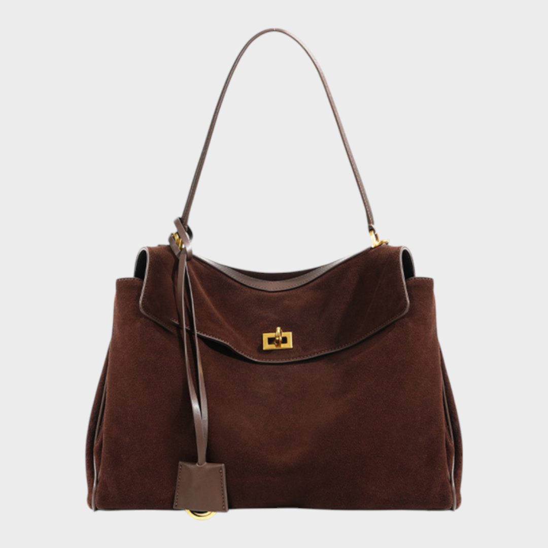 Structured Leather Handbag with Magnetic Flap Closure