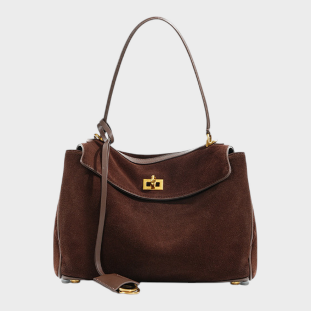 Structured Leather Handbag with Magnetic Flap Closure