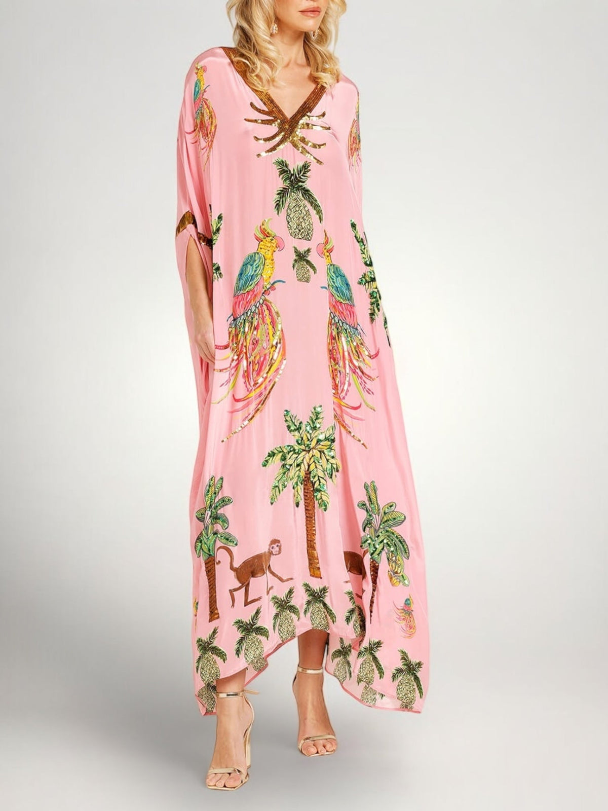 Drop Shoulder Printed Dress with Palm Tree Motif