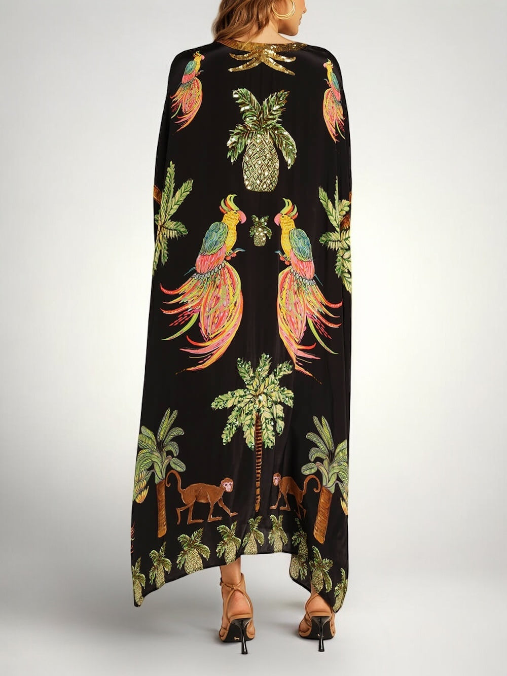 Drop Shoulder Printed Dress with Palm Tree Motif