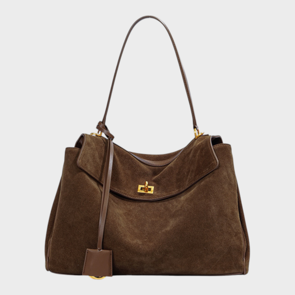 Structured Leather Handbag with Magnetic Flap Closure