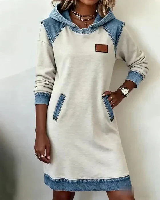 Lunariae Casual Contrast Hoodie Dress