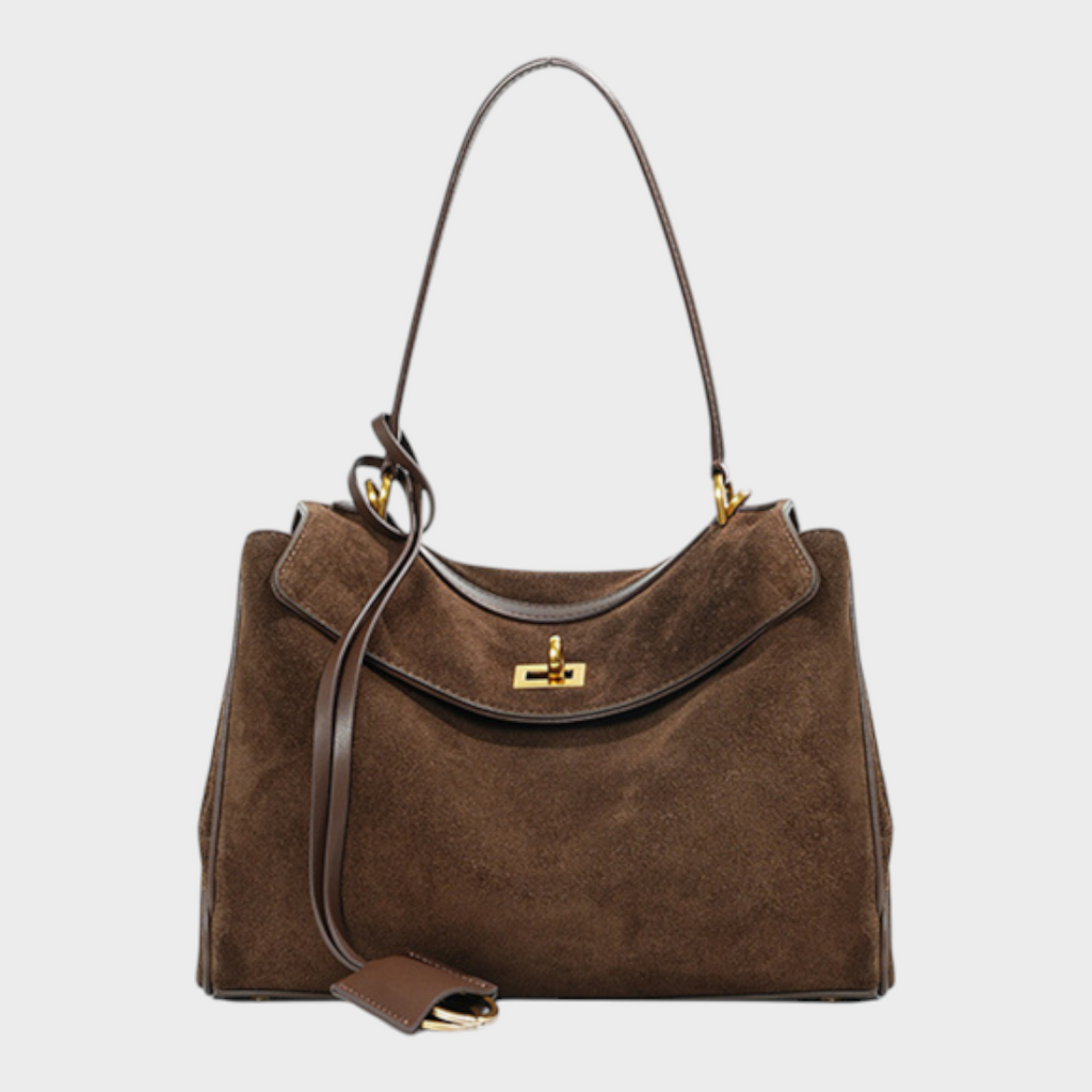 Structured Leather Handbag with Magnetic Flap Closure