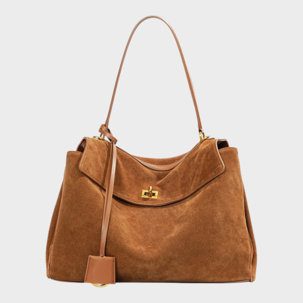 Structured Leather Handbag with Magnetic Flap Closure
