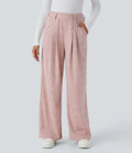 High Waisted Pocket Wide Leg Houndstooth Plaid Casual Pants