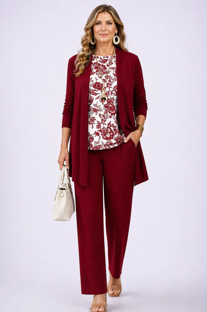 Matching Cardigan, Top and Trouser Set for Everyday Wear