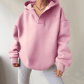 Comfortable Oversized Fleece Hoodie for Women with V Neck Long Sleeve Drop Shoulder Relaxed Style