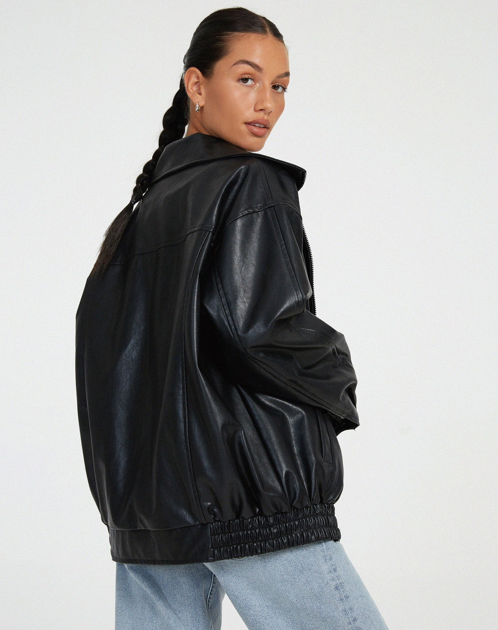 Effortless Faux Leather Jacket for Women with Collared Long Sleeve Oversized Relaxed Style