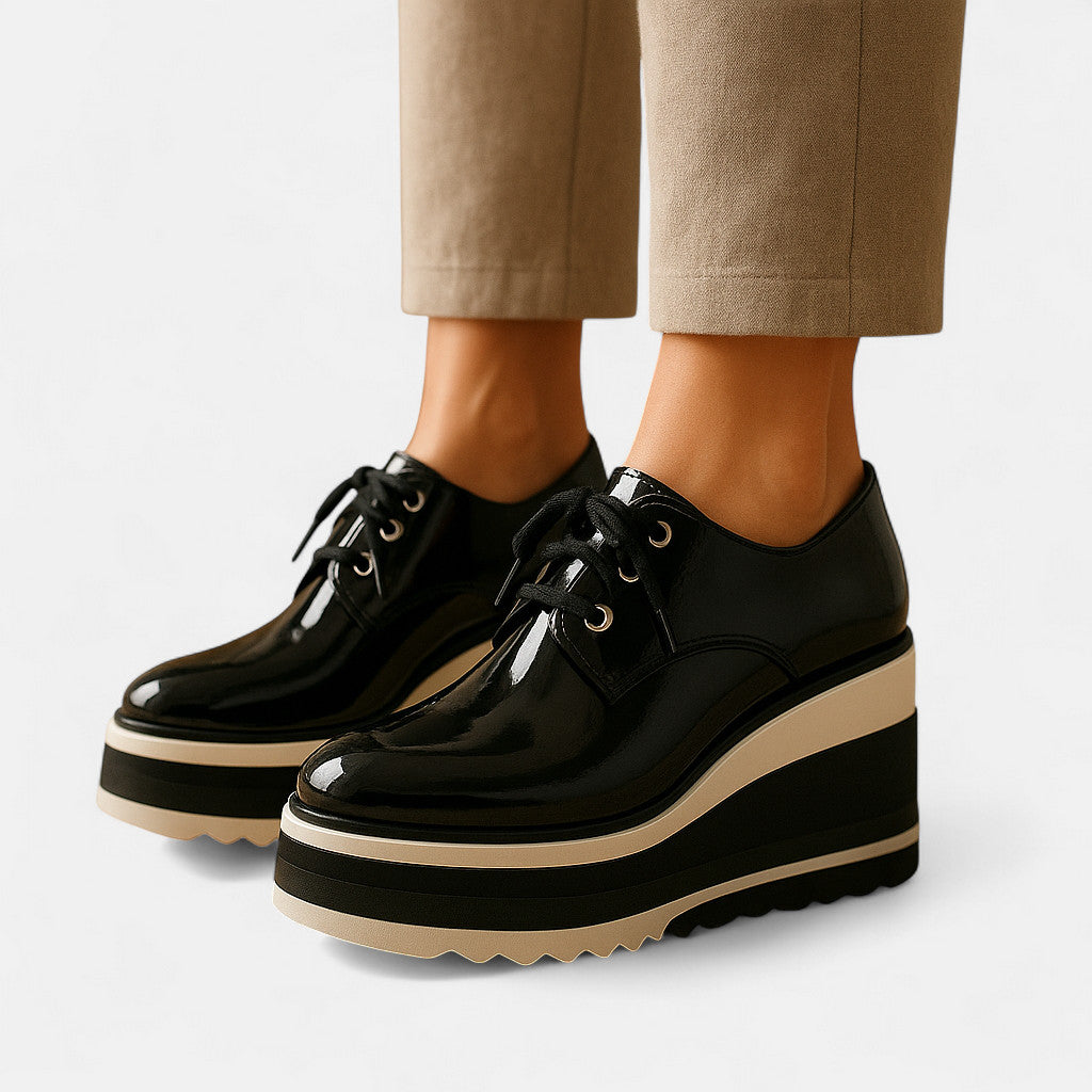Square Toe Comfort Derby Shoes with 3.5 cm Platform Heel