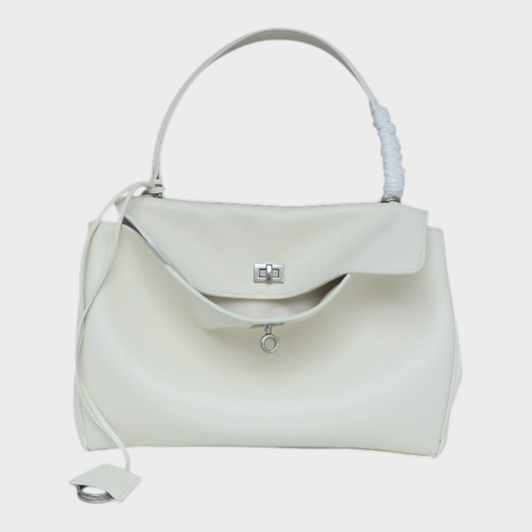 Structured Leather Handbag with Magnetic Flap Closure