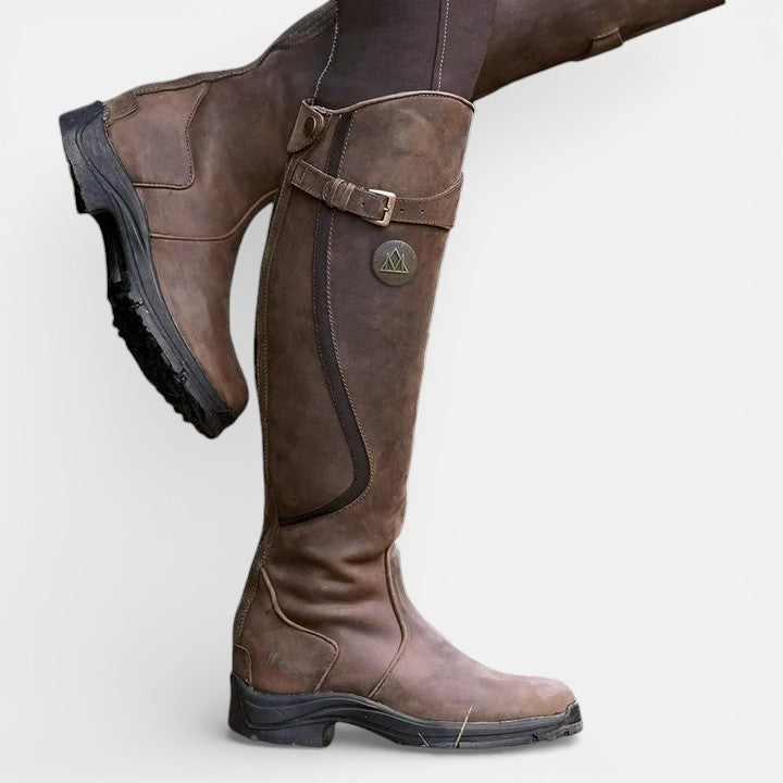 Classic Tall Boots for Women with Buckle Strap and Grip Outsole