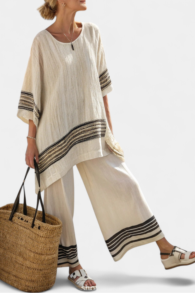 Harlowe | Elegant Black-Striped Linen Top & Flowing Pants
