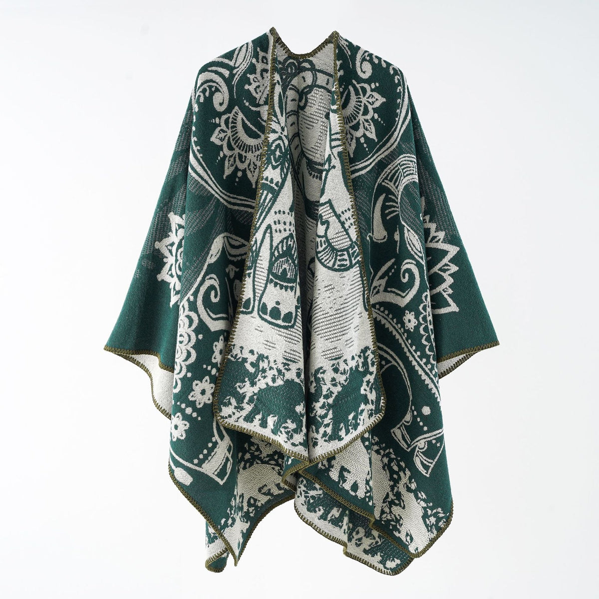 Effortless Paisley Poncho for Women with Open Front Kimono Sleeve Asymmetrical Hem Bohemian Style