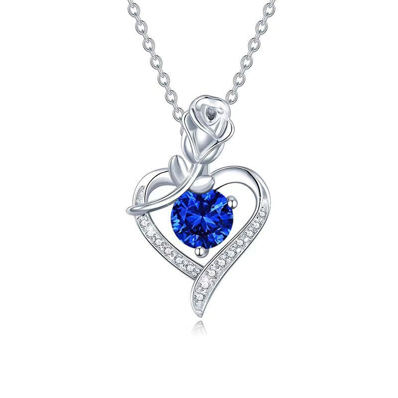 Sapphire Rose Heart Necklace | White Gold