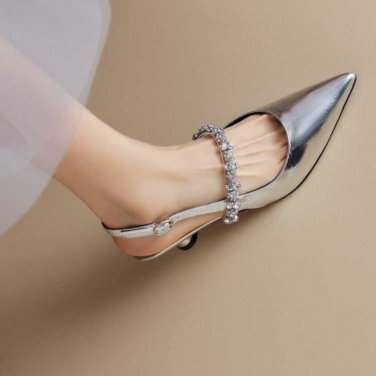 Women's Sparkly Slingback Heels with Glossy Finish for Weddings