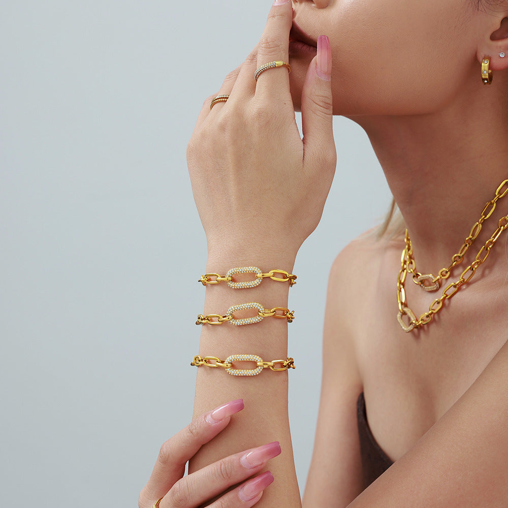 Paved Chunky Chain Link Jewelry Set | Gold