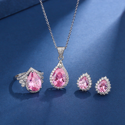 Aria Teardrop Pink Set | White Gold
