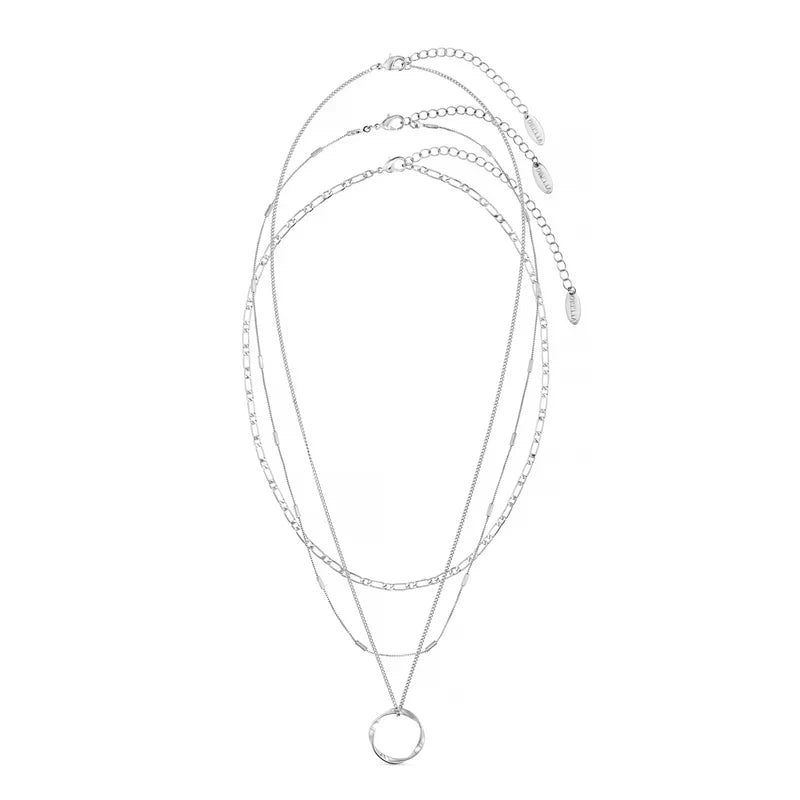 Open Circle Three Row Necklace | White Gold