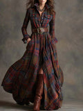 Effortless Plaid Maxi Shirt Dress for Women with Belted Flowing Style