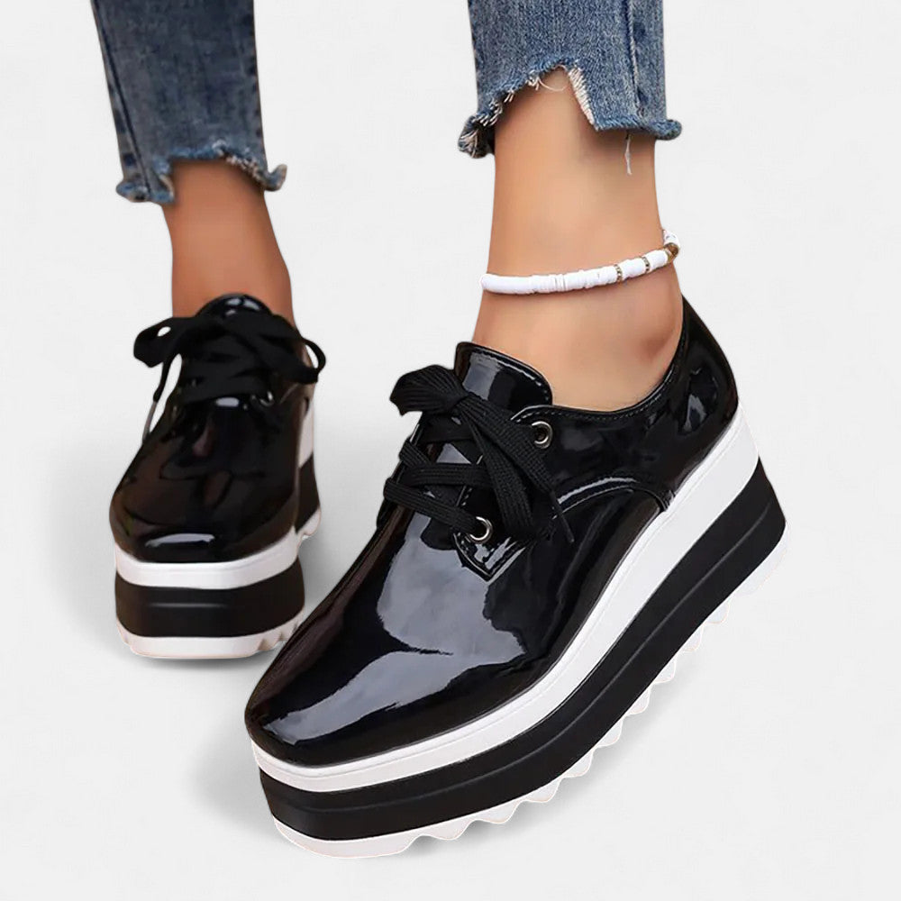 Orthopedic Platform Derby Shoes with Square Toe and Lace-Up Front