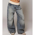 Effortless Light Blue Wide Leg Jeans for Women with Contrast Ribbed Waistband Baggy Relaxed Style