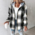 Effortless Plaid Flannel Shacket for Women with Hooded Long Sleeve Button Front Chest Pocket Oversized Style