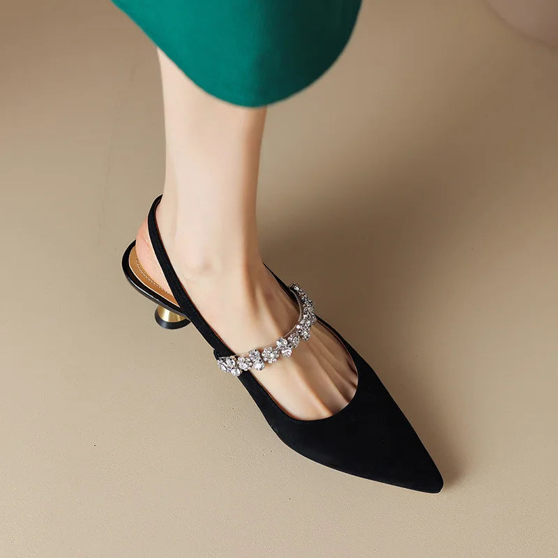 Women's Sparkly Slingback Heels with Glossy Finish for Weddings