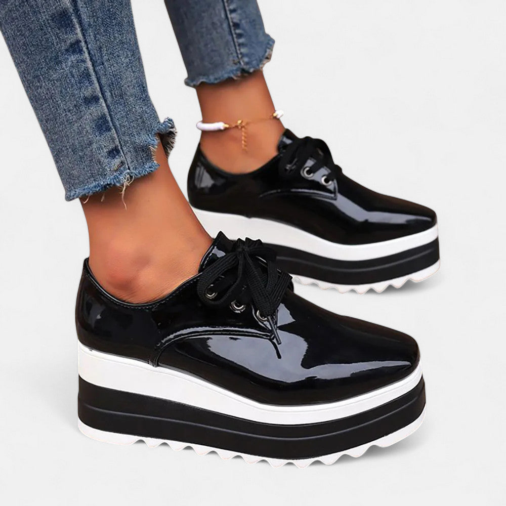 Orthopedic Platform Derby Shoes with Square Toe and Lace-Up Front