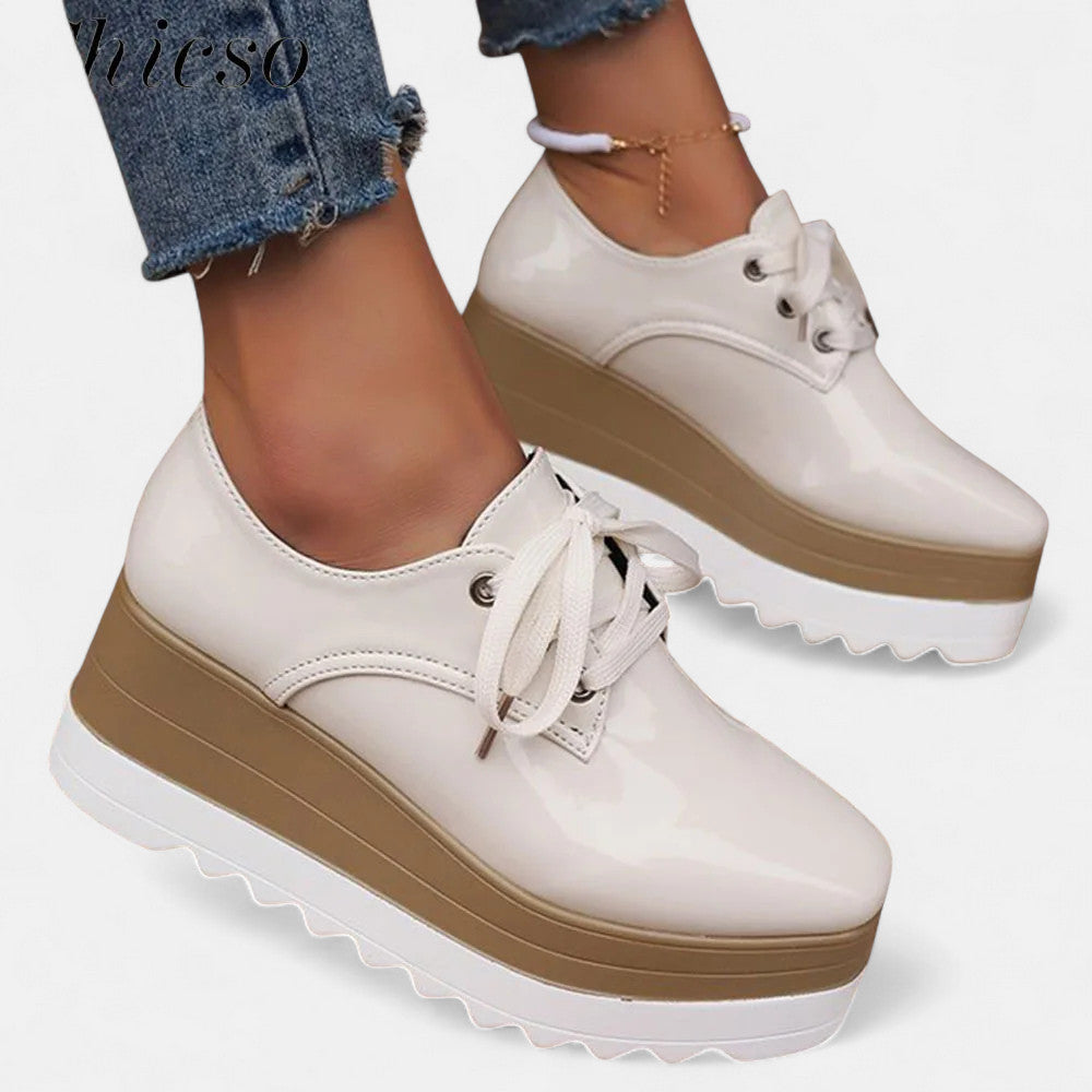 Square Toe Comfort Derby Shoes with 3.5 cm Platform Heel